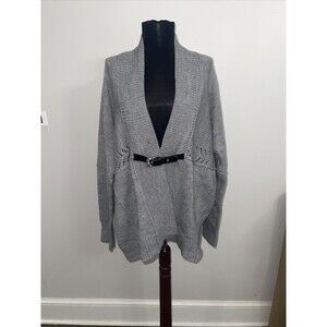 Michael Kors Large Gray Chunky Knit Acrylic Wool Cardigan Buckle Toggle